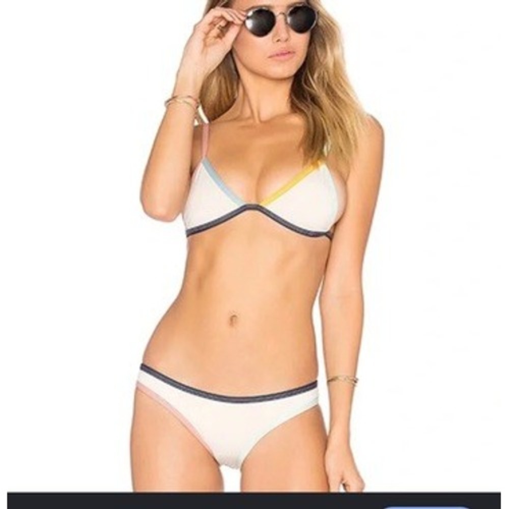 Tavik Swimwear Womens Colorblock Triangle Bikini Set Cream Pink Blue L NEW